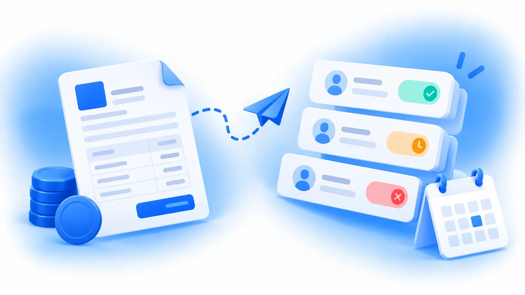 Une facture rejoint des statuts clients et un calendrier de suivi.