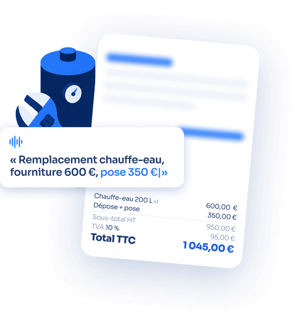Plomberie : remplacement chauffe-eau, fourniture 600 €, pose 350 €.