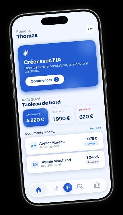 Tableau de bord de l’application Devisly.