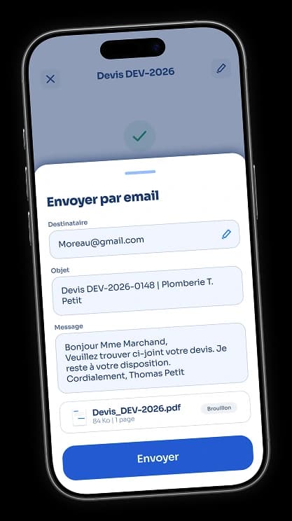 Envoi du devis par email.