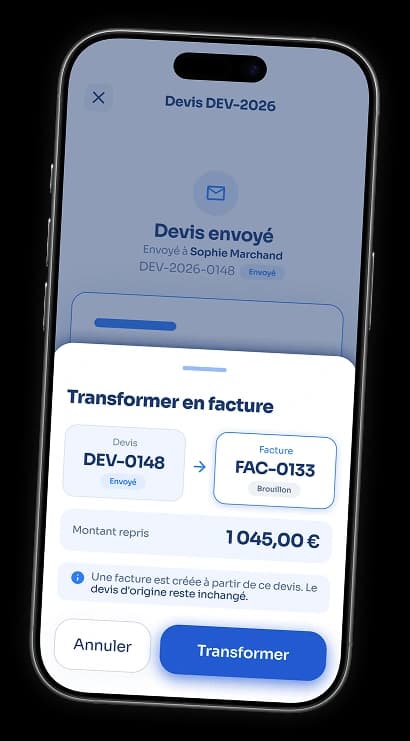 Transformation du devis en facture.
